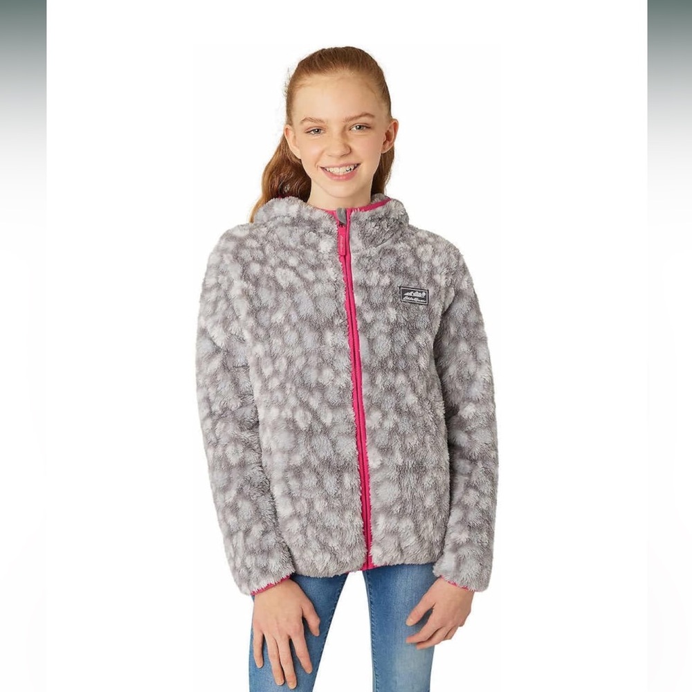 Eddie Bauer Hoodie Girls Large(14/16) Deep Pile Full Zip Jacket Hooded Soft gray